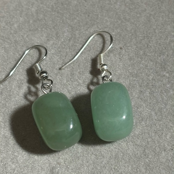 Genuine Green Aventurine Stone Earrings with Sterling Silver Dangle Post Blue - Picture 1 of 5